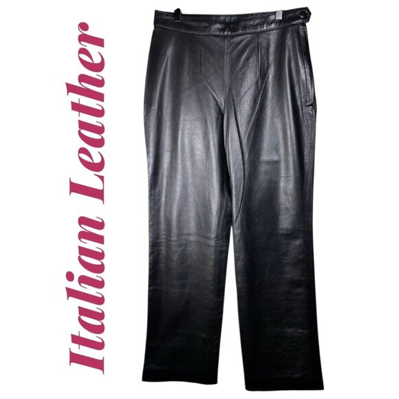 UNBRANDED Pants - VINTAGE Y2K ITALIAN LEATHER STRAIGHT LEG SIDE ZIP PANTS BLACK,‎  28 X 30